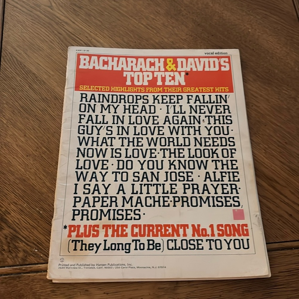 Vintage vocal edition Bacharach & David’s Top Ten song hits🎶